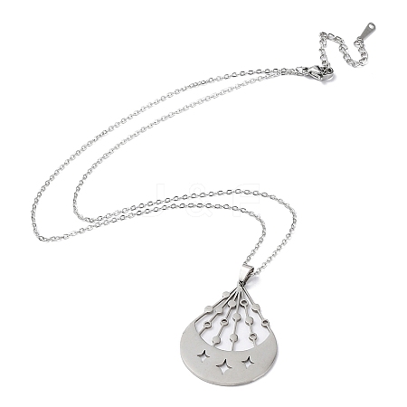 Non-Tarnish 201 Stainless Steel Moon with Star Pendant Necklace with Cable Chains NJEW-Q317-06P-1