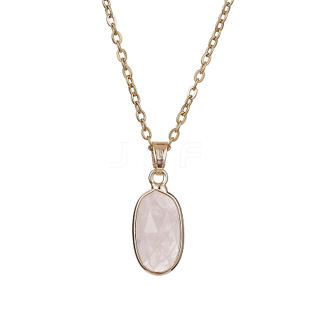 Natural Rose Quartz Oval Pendant Necklace NJEW-JN04487-01-1