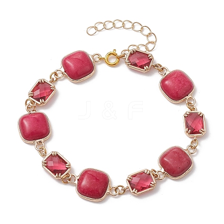 Dyed Natural White Jade Square & Alloy Link Chain Bracelets for Women BJEW-JB10129-1