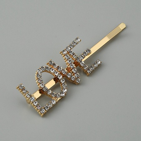 Word LOVE Alloy Rhinestone Hair Bobby Pins FIND-WH0152-34B-KCG-1