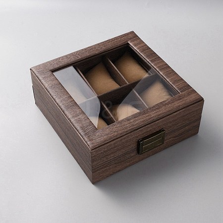 6-Slot Retro Density Board & PU Leather Watches Displays Cases with Visible Windows ODIS-WH0078-28A-1