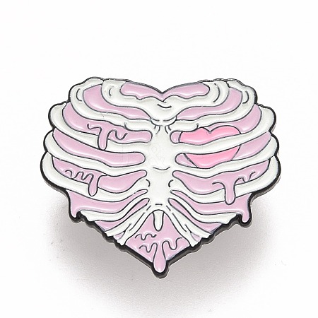 Heart Skeleton Enamel Pin JEWB-M023-23-1