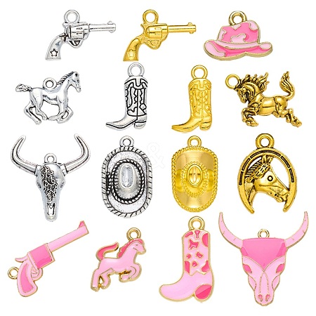 60Pcs 15 Styles West Cowboy Alloy Pendants FIND-SZ0019-69-1