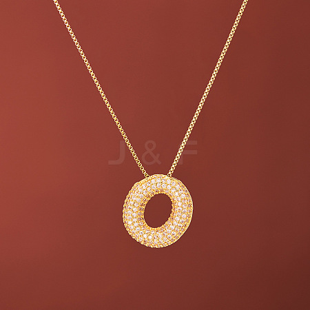 Brass Micro Pave Clear Cubic Zirconia Initial Pendant Necklaces for Women FS-WGDC51D-15-1