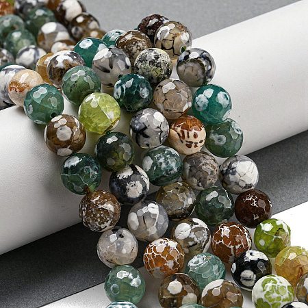 Faceted Natural Fire Crackle Agate Beads Strands G-F447-12mm-N03-1