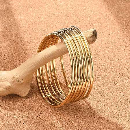 7Pcs PVD Vacuum Plating 201 Stainless Steel Plain Bangle Sets for Women BJEW-L664-022C-G02-1