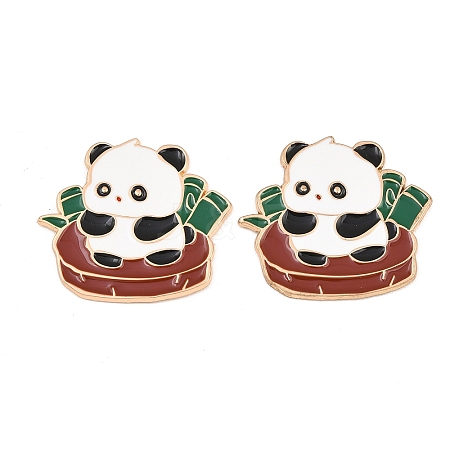 Panda with Bamboo Alloy Enamel Cabochons AL-CBA1A6F-06KCG-B-1