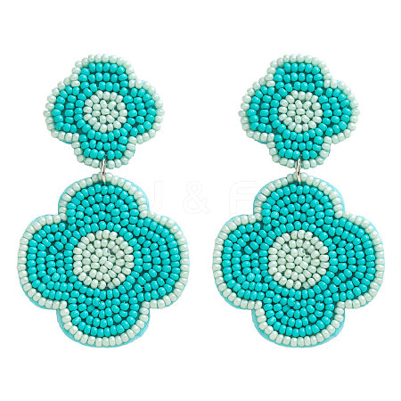 Flower Seed Beads & Cloth Dangle Stud Earrings FS-WGC791C-01-1