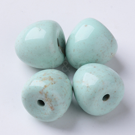  Jewelry Beads Findings Opaque Acrylic Beads, Half Drilled, Half Oval, Aquamarine, 15.5x15~16mm, Half Hole: 2.5mm, about 200pcs/500g