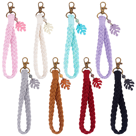 8Pcs Handmade Macrame Cotton Threads Wrist Strap Pendant Decoration HJEW-PH01990-1
