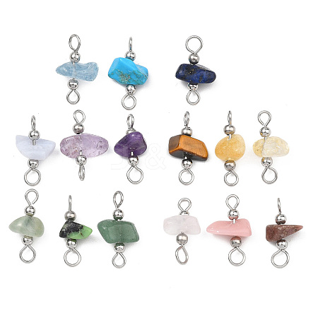 15Pcs 5 Colors Natural & Synthetic Mixed Gemstone Chip Links Connector Charms PALLOY-JF05360-1