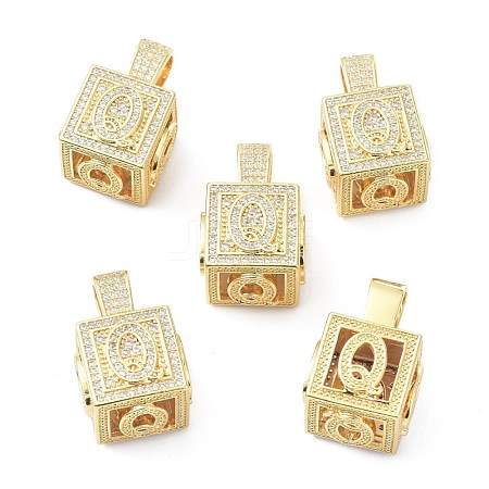 Alphabet Brass Micro Pave Clear Cubic Zirconia Pendants ZIRC-O045-01G-Q-1