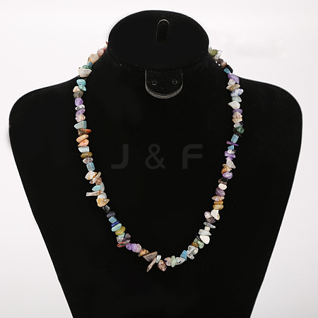 Natural Mixed Stone Chip Beaded Necklaces for Women FS-WG9F5E2-02-1