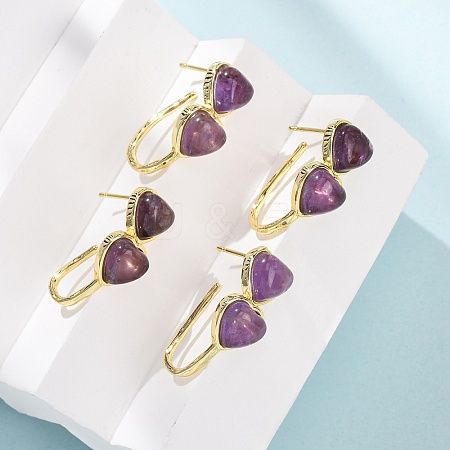 Valentine's Day Heart Natural Amethyst Stud Earrings EJEW-T053-01G-09-1