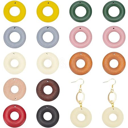  60Pcs 10 Colors Wood Pendants WOOD-NB0002-22-1