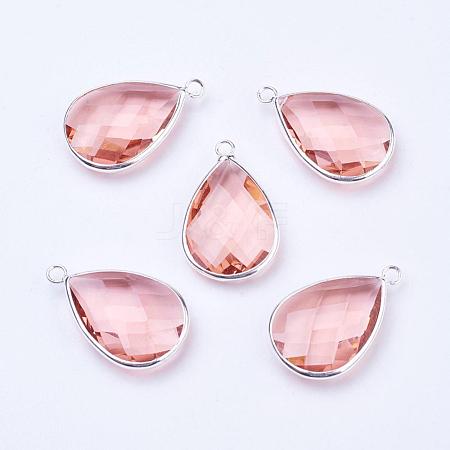 Silver Color Plated Brass Glass Teardrop Pendants GLAA-M006-A-16S-1