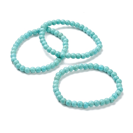 Synthetic Turquoise Beaded Stretch Bracelets BJEW-A117-B-14-1