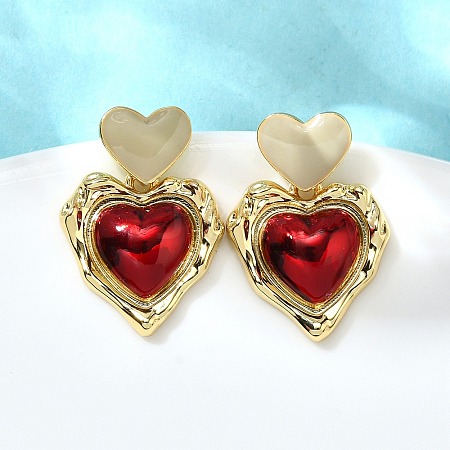 Heart Brass Enamel Stud Earrings EJEW-Z086-17G-02-1