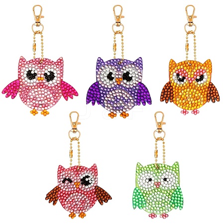 DIY 5D Owl Diamond Painting Keychain Kit DIY-WH0163-82A-1