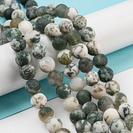 Natural Tree Agate Frosted Agate Round Gemstone Beads Strands X-G-O151-01-8mm-1