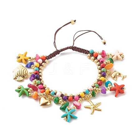 Ocean Animal Theme Braided Bead Bracelet X-BJEW-JB07285-1