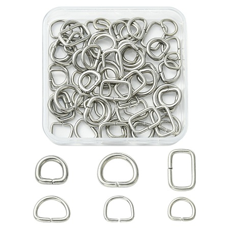 60Pcs 6 Styles 304 Stainless Steel D Rings STAS-CJ0003-36-1