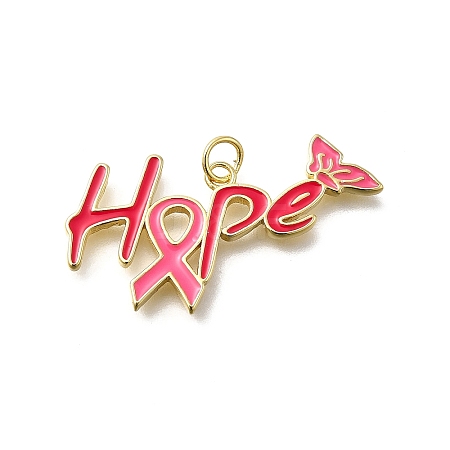 October Breast Cancer Pink Awareness Ribbon Brass Enamel Pendants LS-KK-S517-04G-G-1
