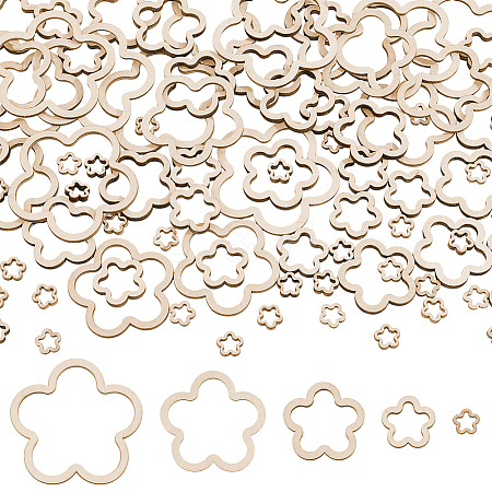 100Pcs 5 Styles Unfinished Wood Hollow Chips WOOD-GA0002-09-1