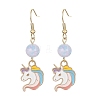 Alloy Enamel Unicorn Dangle Earrings with Glass Beaded EJEW-JE05335-3