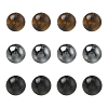 60Pcs 3 Styles Natural Tiger Eye & Obsidian & Synthetic Non-Magnetic Hematite Round Beads G-YW0002-73-1