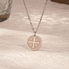 Classic Stainless Steel Flat Round IC XC NIKA Cross Pendant Necklace for Women Daily Wear HC2547-1