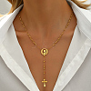 Golden Beaded Heart Cross Tassel Y Necklace for Women Fashion. QR4784-1