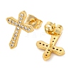 Rack Plating Cross Brass Pave Clear Cubic Zirconia Stud Earrings EJEW-S245-01G-A-2