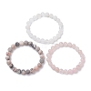 3Pcs 3 Styles Natural Mixed Gemstone Round Beaded Stretch Bracelets Set BJEW-JB10139-04-4