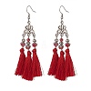 Polyester Tassel with Glass Beaded Chandelier Earrings EJEW-TA00183-03-1