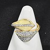 Brass Micro Pave Cubic Zirconia Open Cuff Ring for Women RJEW-F177-03GP-01-3