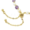 Adjustable Natural Amethyst & Cultured Freshwater Pearl Beads Slider Bracelets for Women BJEW-JB13609-02-4