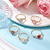 Round Natural Quartz Crystal & Rose Quartz & Quartz & Malaysia Jade & Amethyst Finger Rings RJEW-JR00766-2