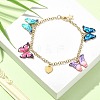 Enamel Butterfly & Alloy Heart Charm Bracelet with Ion Plating(IP) 304 Stainless Steel Chains BJEW-JB09558-4