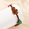 Adjustable Handmade Lampwork Christmas Tree Gift Box Gingerbread Man Braided Bead Bracelets for Women BJEW-TA00753-1