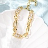 Ring & Paperclip Brass Micro Pave Cubic Zirconia Link Chain Bracelets for Women BJEW-D458-05G-02-5