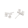 Rhodium Plated 925 Sterling Silver Micro Pave Clear Cubic Zirconia Stud Earring Findings STER-U004-08P-2