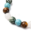Round Synthetic Turquoise & Natural White Jade & Green Spot & Tiger Eye Beads Stretch Bracelets for Men Women BJEW-JB12322-3