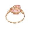 Brass & Cherry Quartz Rose Quartz Natural Red Rainbow Jasper Finger Rings for Women RJEW-JR00872-7