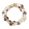 Round Synthetic Non-Magnetic Hematite & Quartz Crystal & Natural Tiger Eye and Glass Twisted Bugle Beaded Necklaces NJEW-JN05726-6