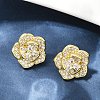 Flower Brass Micro Pave Clear Cubic Zirconia Stud Earrings X-EJEW-M082-19G-1