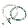 2Pcs 2 Style Natural Green Aventurine Bamboo & Shell Pearl Beaded Stretch Bracelets Set BJEW-TA00309-1