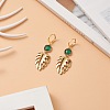 201 Stainless Steel Monstera Leaf Dangle Leverback Earrings with Green Glass EJEW-TA00191-2