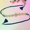 Alloy Emerald Rhinestone Flower Link Chains Polyester Tassel Waist Belly Chains for Women FS-WGA1448-02-1