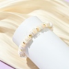 Electroplated Shell Pearl & Brass Beaded Stretch Bracelets for Women BJEW-JB13996-2